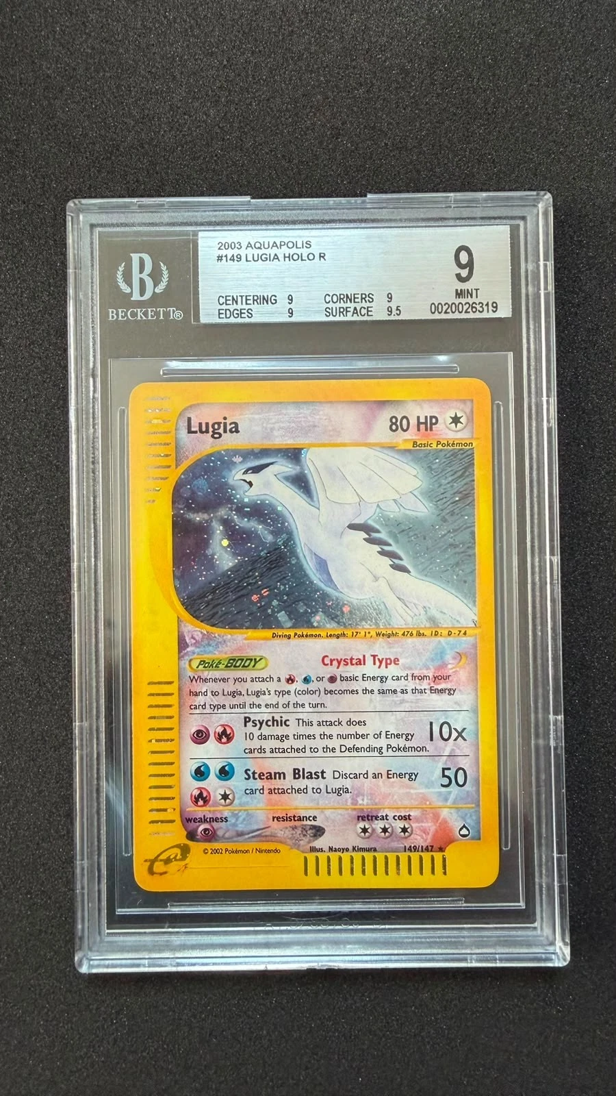 2003 Pokemon Cystal Lugia Aquapolis Holo #149 BGS 9 MINT 149/147 aq 149